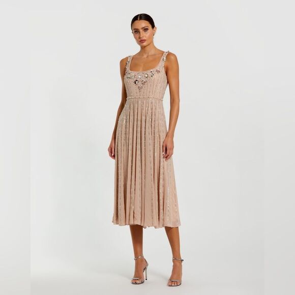 MAC DUGGAL 94155 Pink Sleeveless Scoop Neck Embellished Midi Dress - Picture 2 of 12